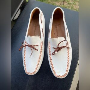 Moreschi White and Orange Leather Loafers